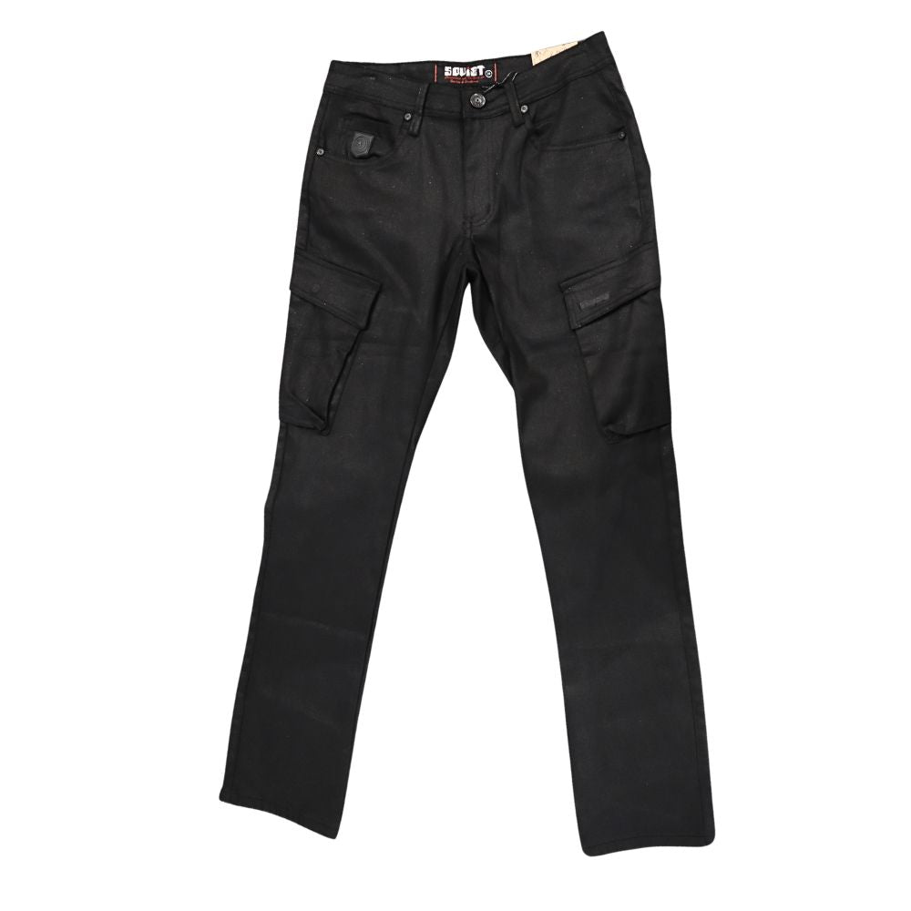 Soviet Mens Wax Finish Cargo Pants In Black