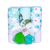 Mother's Choice Unisex 3 Hooded Towels & 3 Squeakys In Turquoise