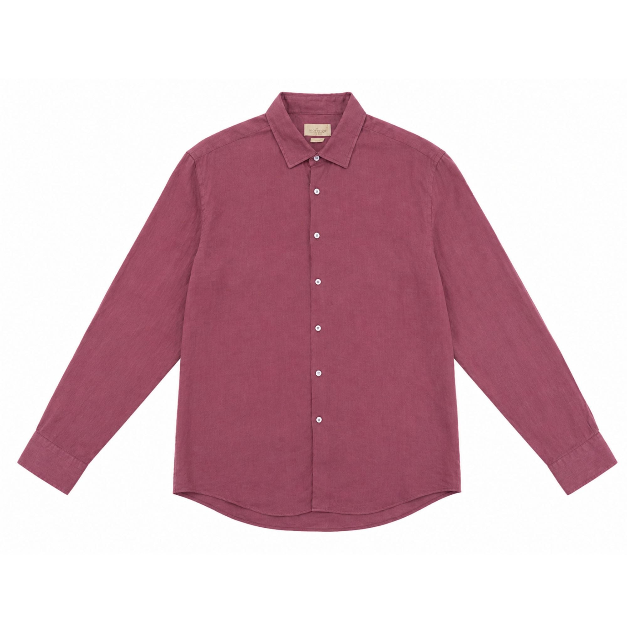 Morenzo Mens Long Sleeve Linen Shirt In Maroon