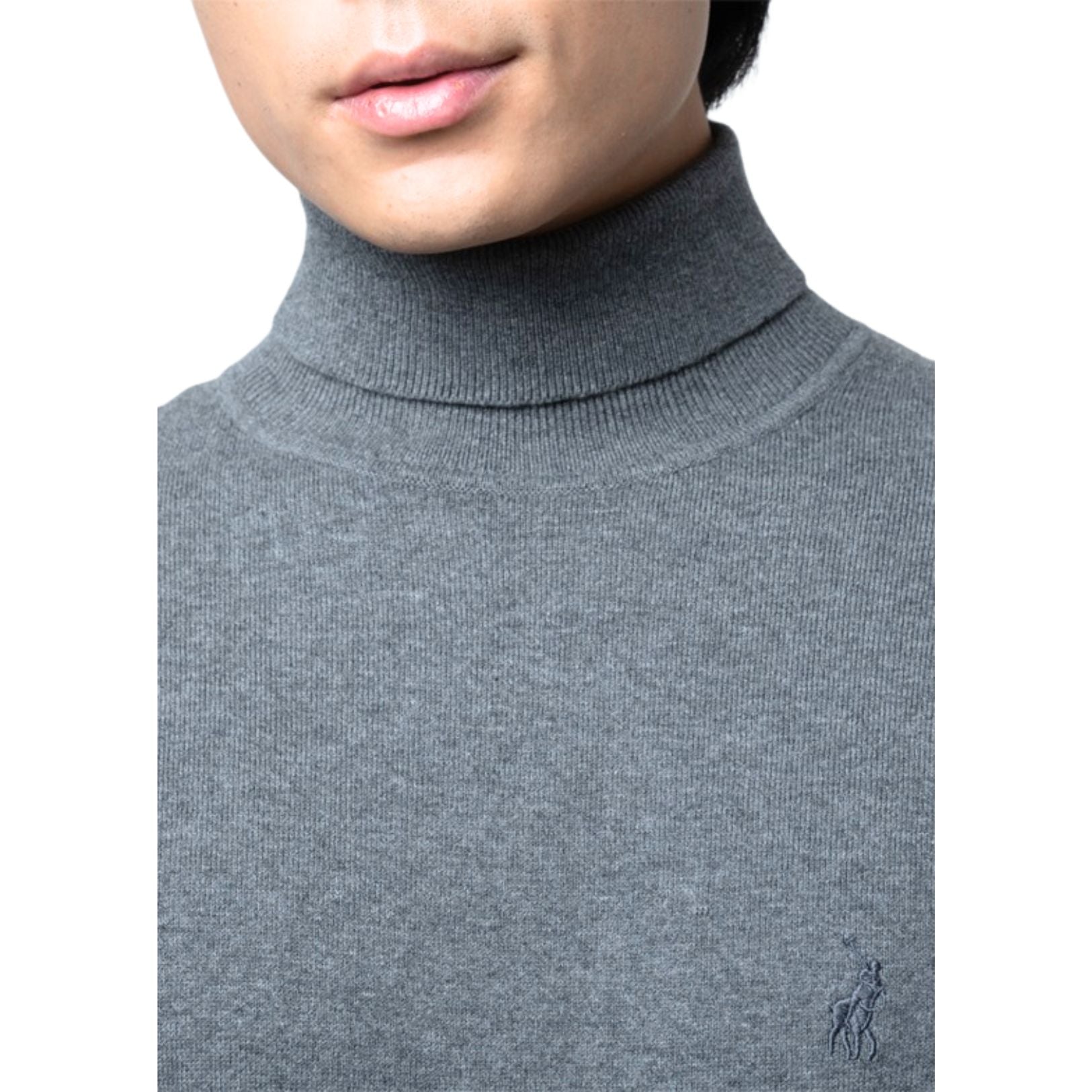 Polo Mens Roll Neck Knitwear Jersey In Grey Melange