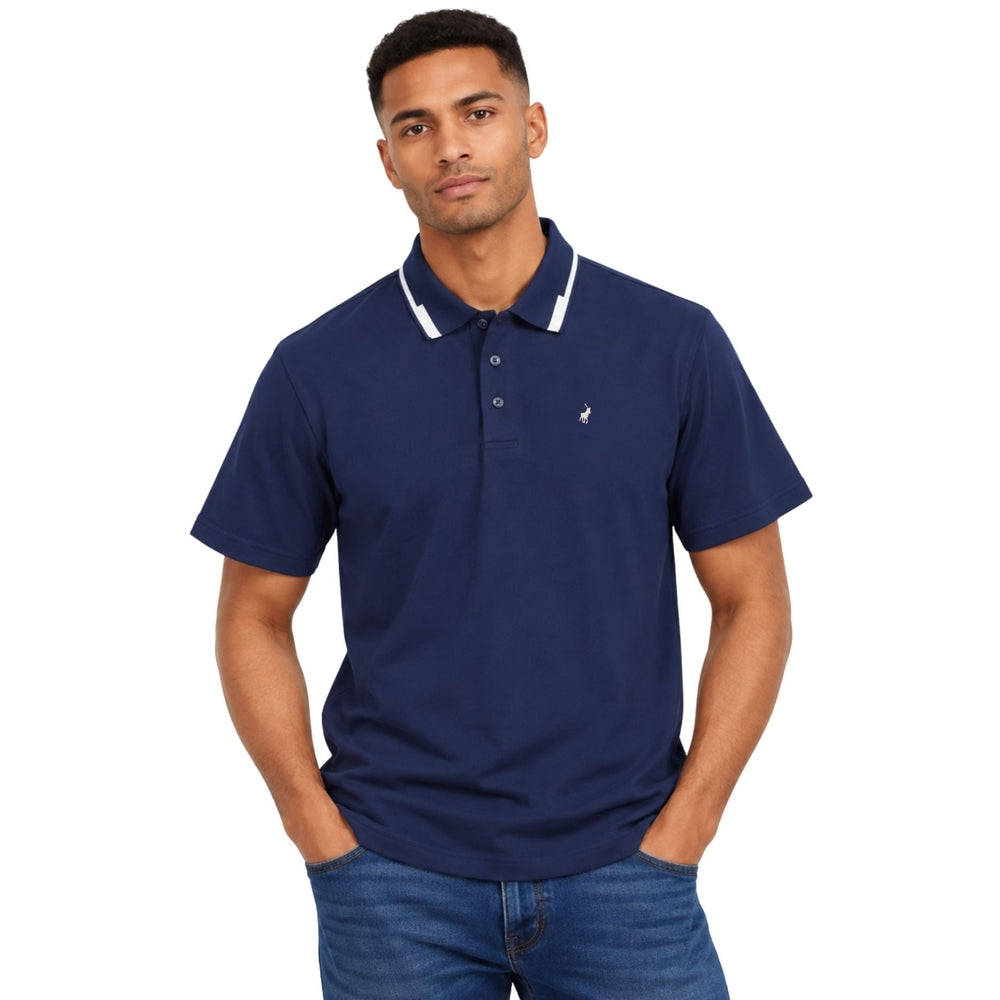 Polo Mens Plain Tipped Button Golfer In Navy