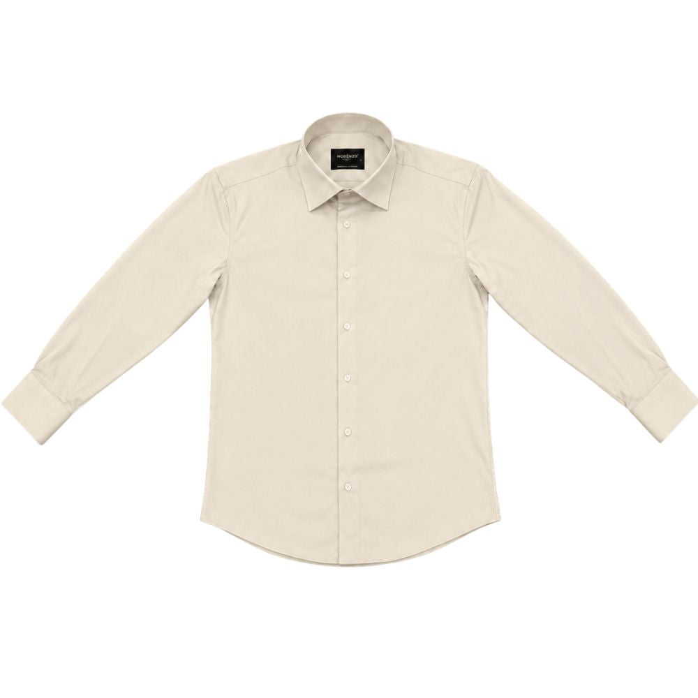 Morenzo Mens Lycra Sateen Long Sleeve Shirt In Beige