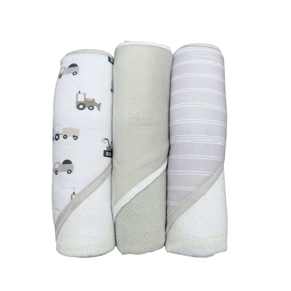 Mother's Choice Unisex 3 Piece Hooded Towels & Face Cloths In Grey