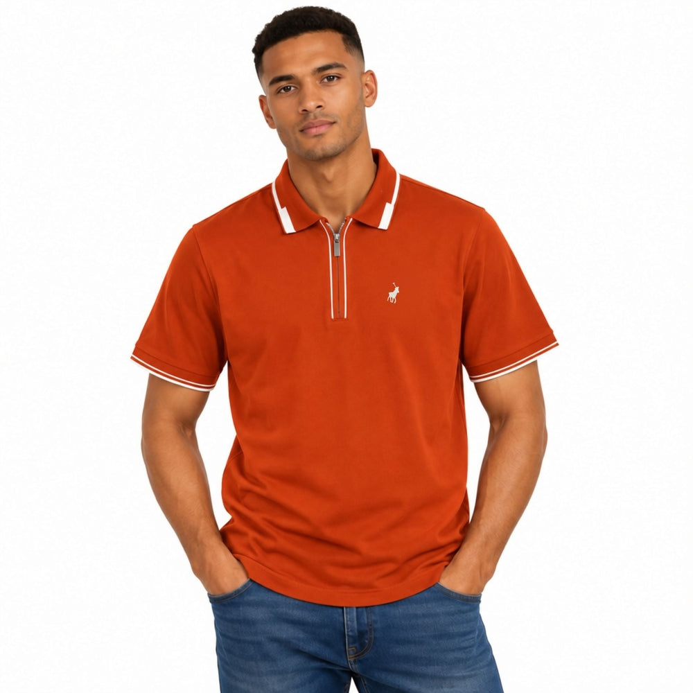 Polo Mens Tipped Zip Golfer In Orange