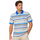 Polo Mens Block Print Mercerised Golfer In Blue