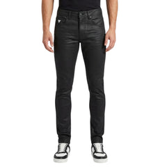 Soviet Mens Wax Finish Skinny Jeans In Black
