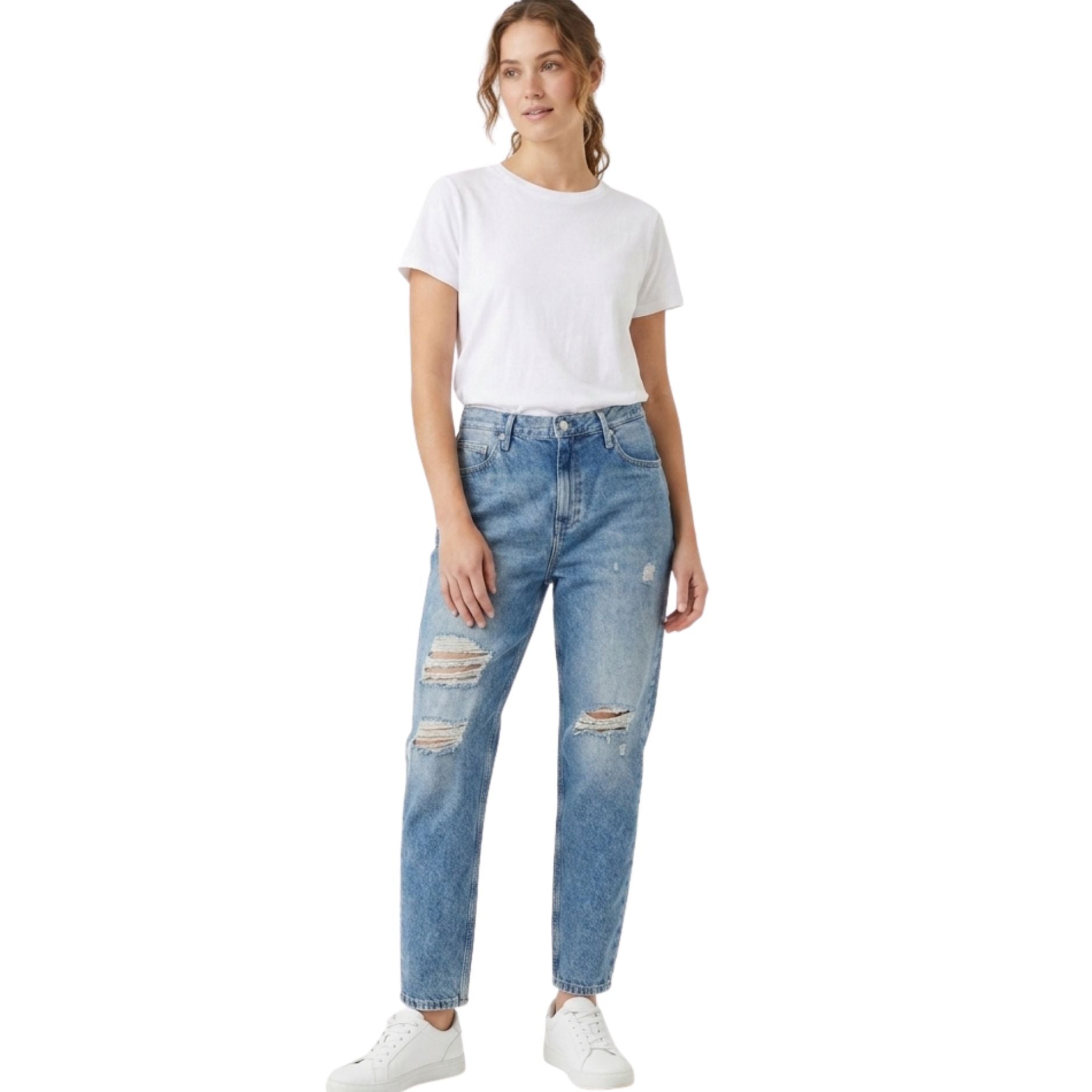 Calvin Klein Ladies Mom Torn Jeans In Denim