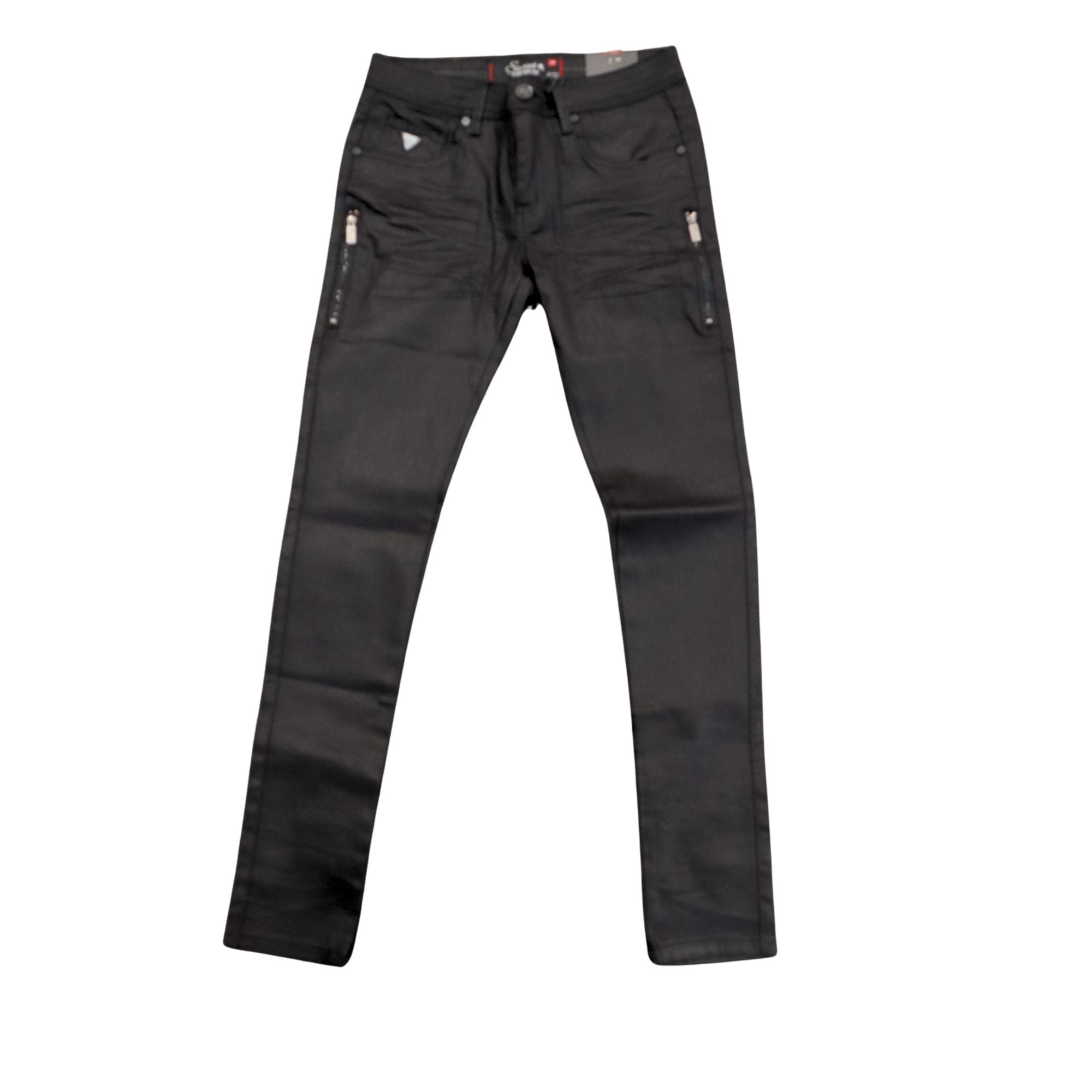 Soviet Mens Wax Finish Skinny Jeans In Black