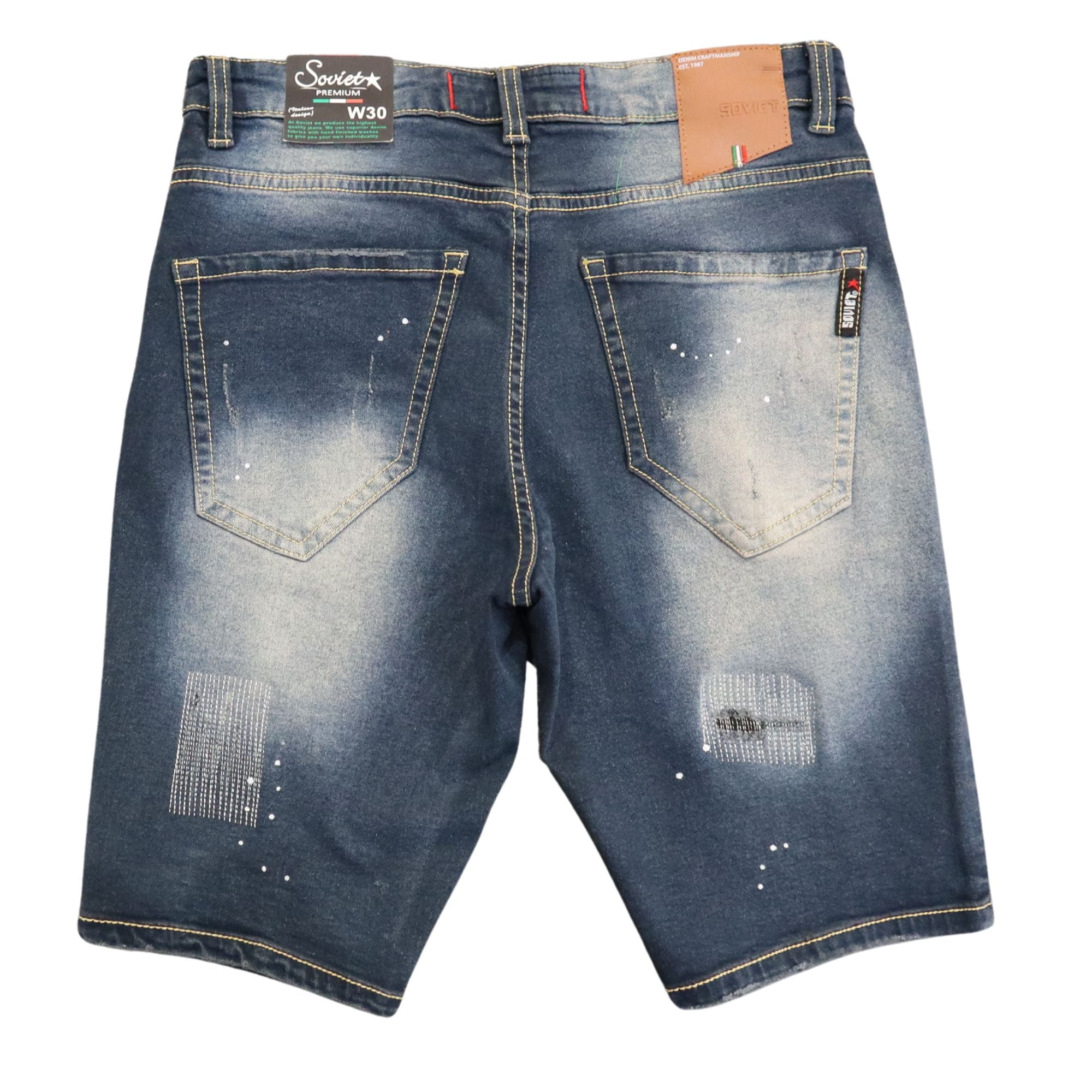 Soviet Mens Revolt Fashion Denim Shorts In Dark Indigo