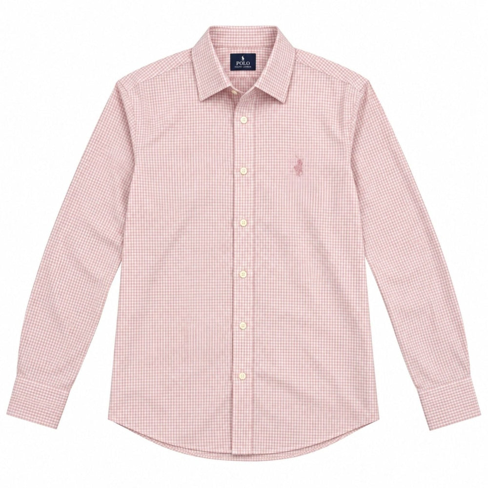Polo Mens Long Sleeve Gingham Shirt In Pink