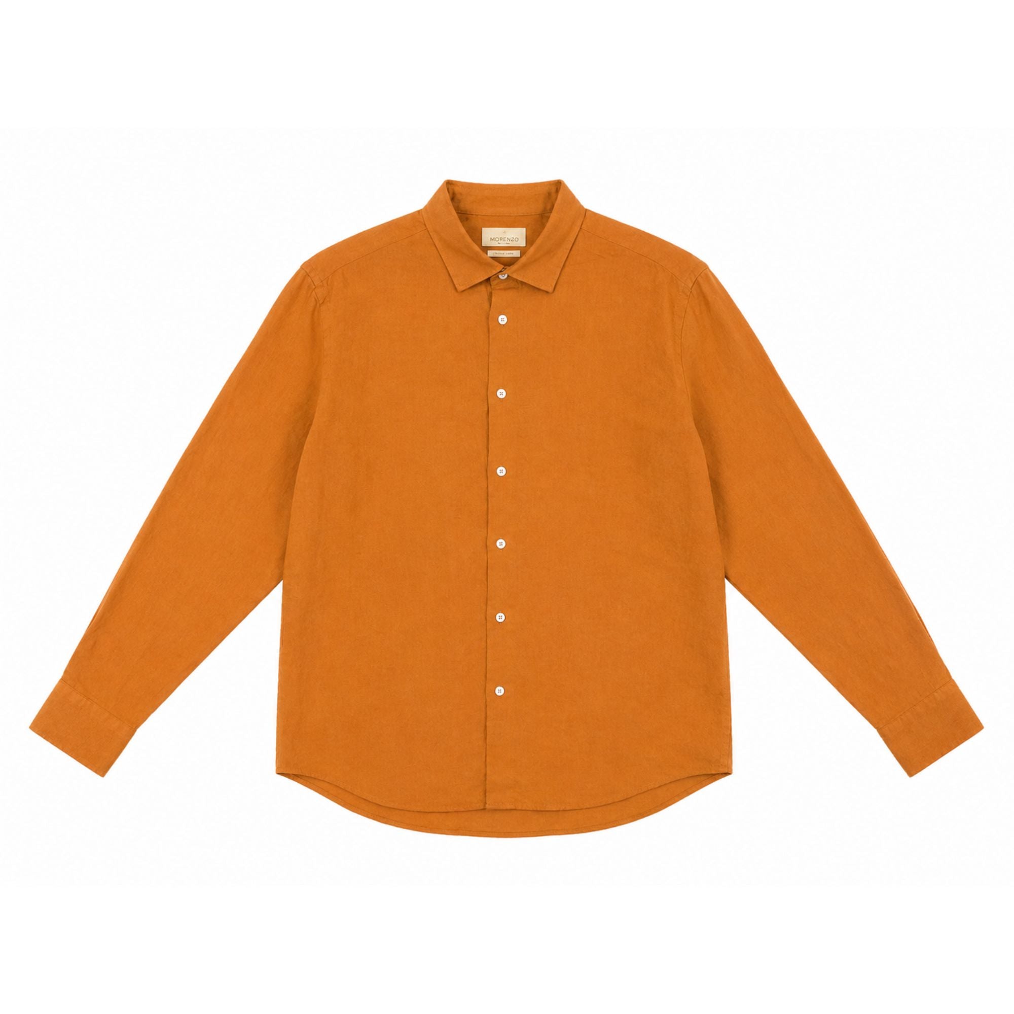 Morenzo Mens Long Sleeve Linen Shirt In Rust