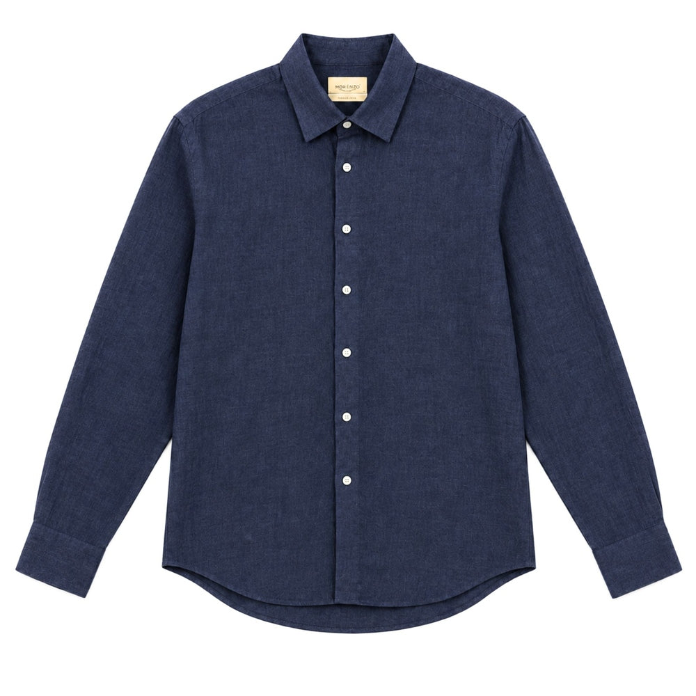 Morenzo Mens Long Sleeve Linen Shirt In Navy
