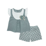 Mother's Choice Girls Cotton Linen2 Piece Set In White & Olive