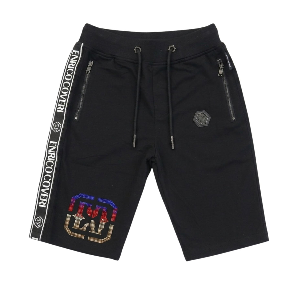 Enrico Coveri Bling Logo Shorts In Black Multi