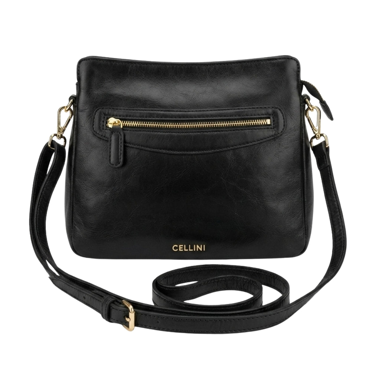 Cellini Diva Washed Leather Zip Bag In Black