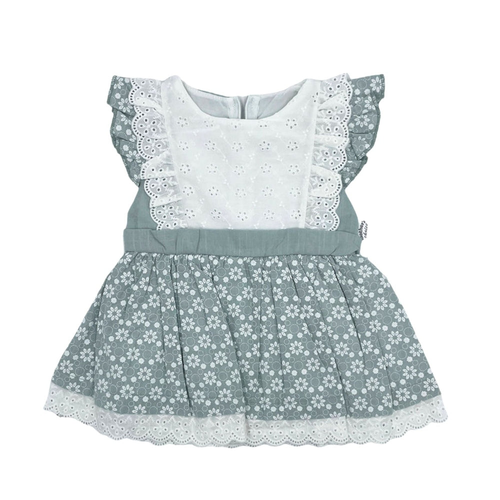 Mother's Choice Girls Linen Summer Dress In White & Olive
