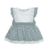 Mother's Choice Girls Linen Summer Dress In White & Olive