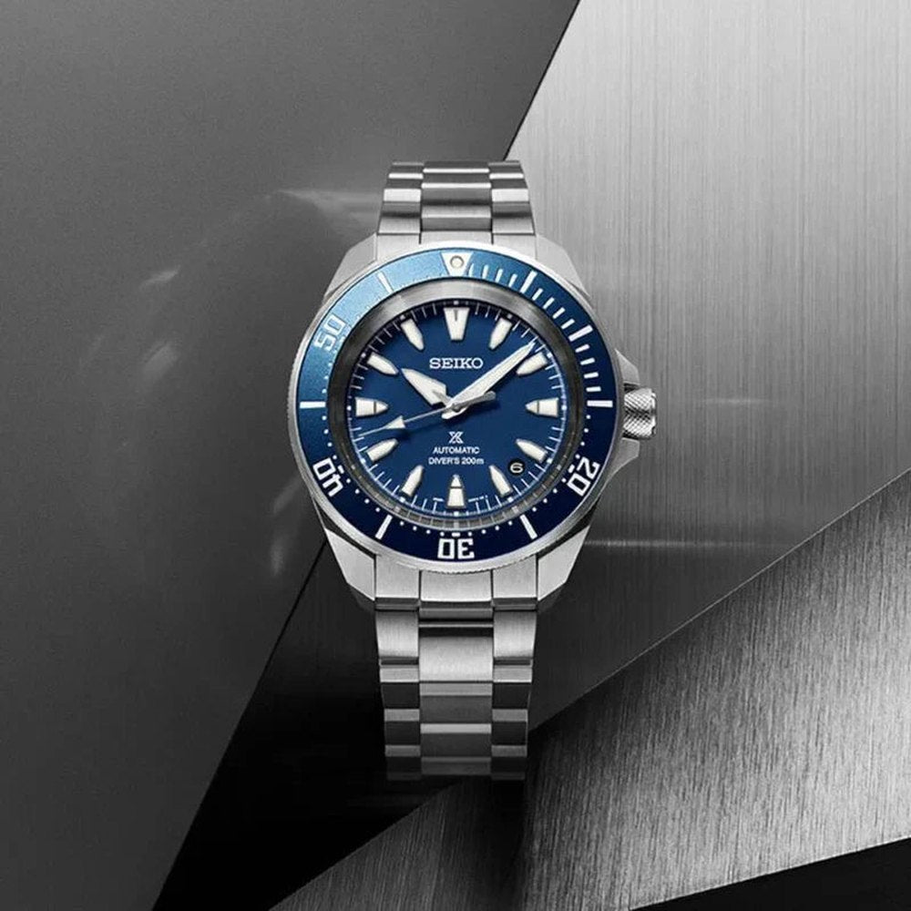 Seiko Mens X Auto Diver Blue Dial Watch In Silver