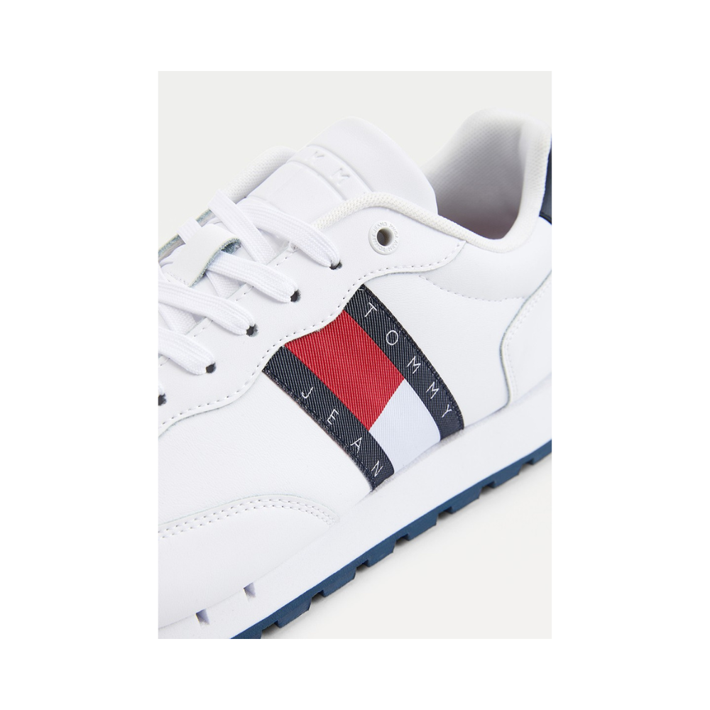 Tommy Hilfiger Em008980 Mens Leather Runner Sneakers White