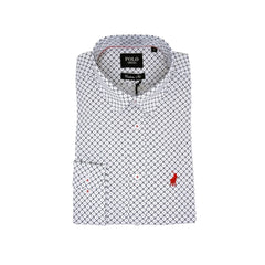 Polo Mens Geometric Printed Ls Shirt White