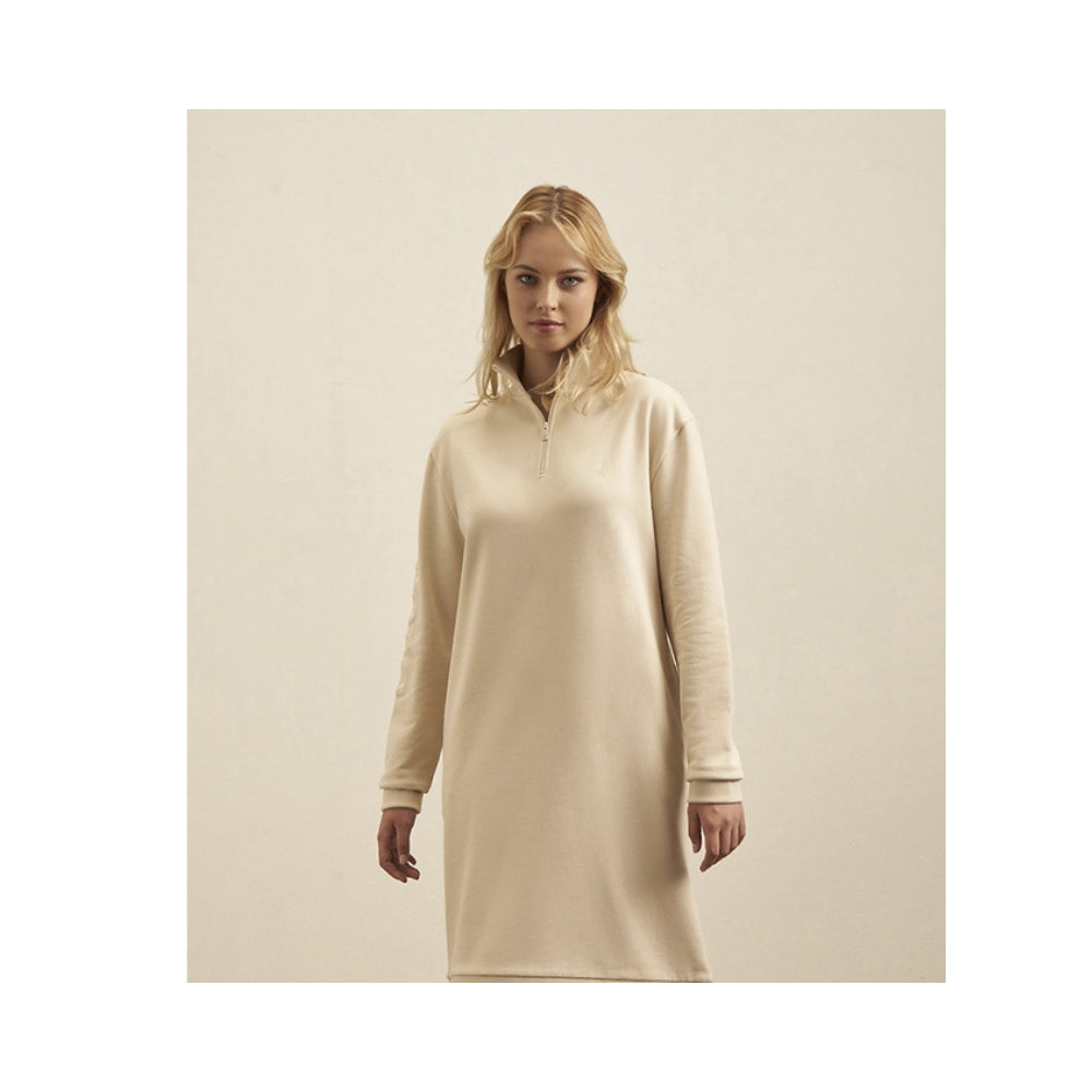 Polo Women Quarter Zip Ls Sweat Dress Stone