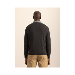 Polo Mens Ls Cotton V Neck Knitwear Charcoal