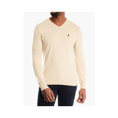 Polo Mens Ls Cotton V Neck Knitwear Stone