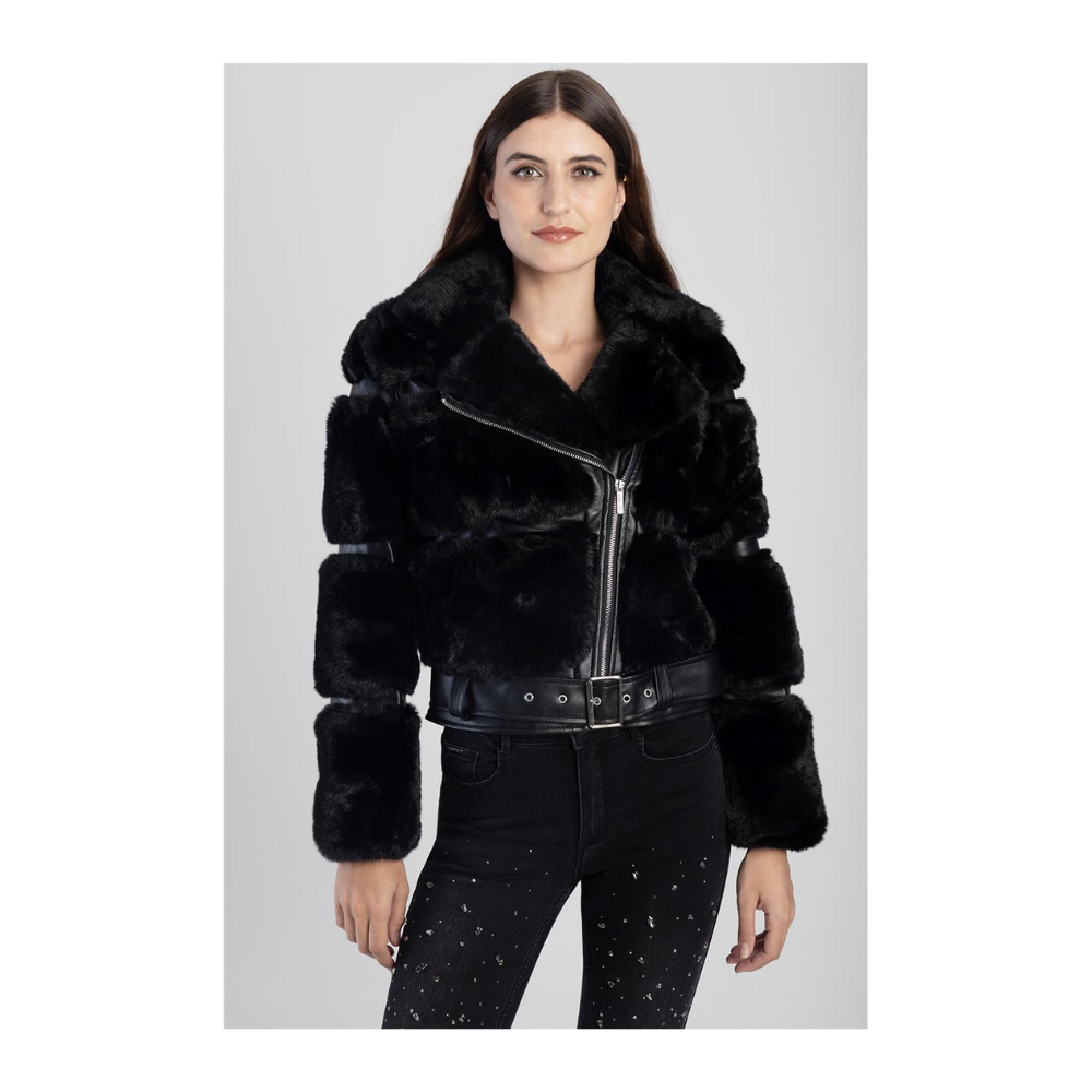 Sissyboy J28408 Ladies Fashion Faux Fur Jacket Black