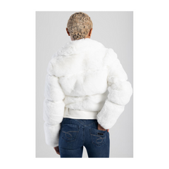 Sissyboy J28408 Ladies Fashion Faux Fur Jacket White
