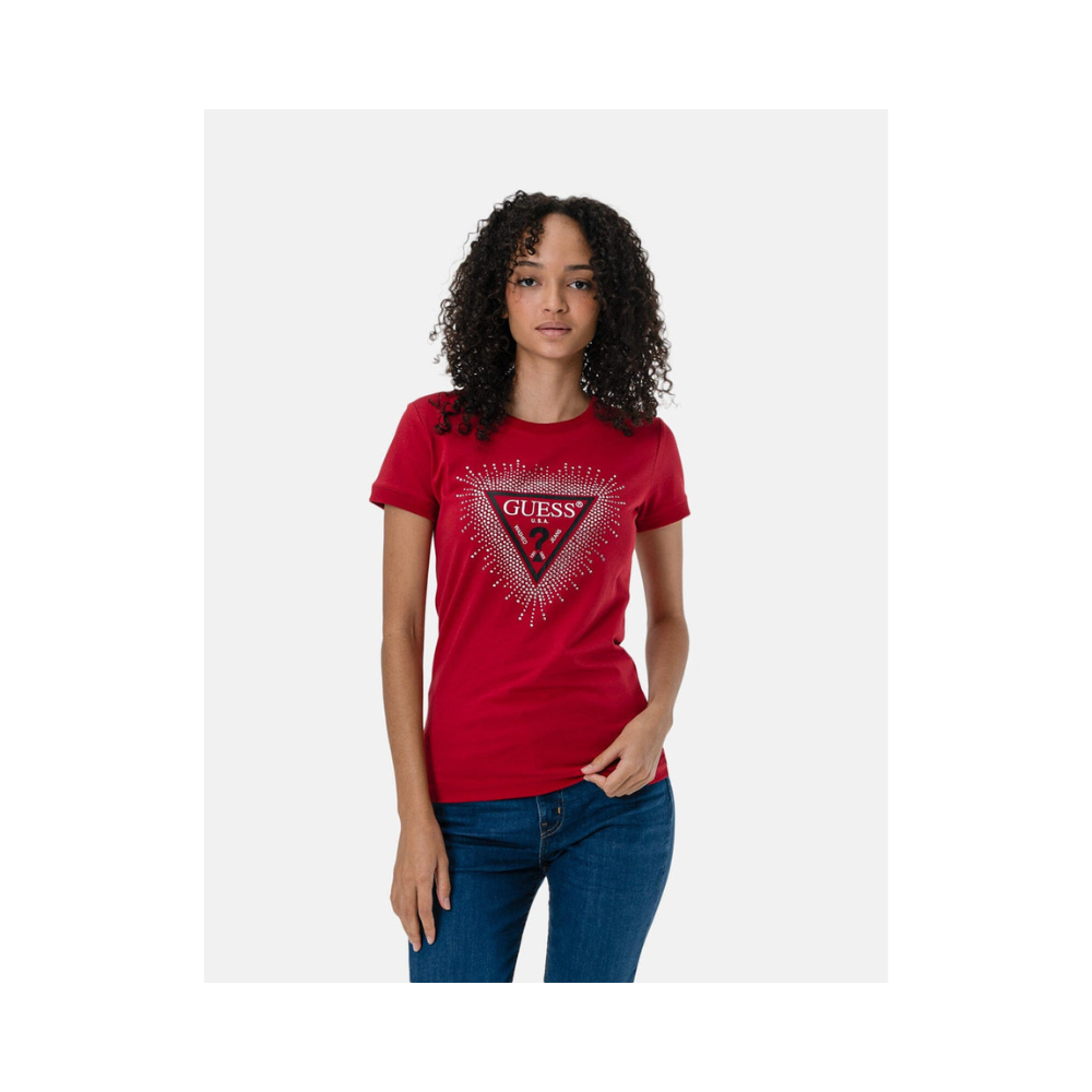 Guess C77004 Lds Ss Cn Star Triangle Tee  Red