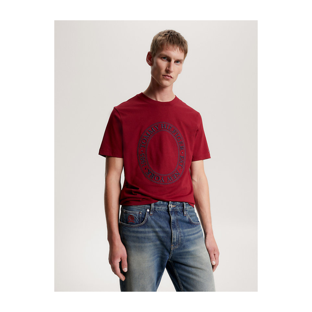 Tommy Hilfiger Mw33042 Msw Embroidery Roundel Tee Burgandy