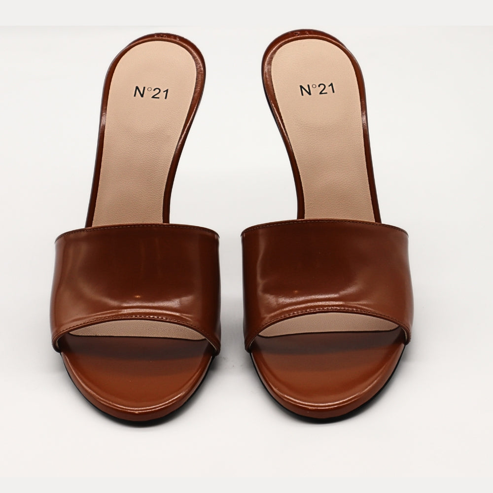 Nº21 23Icpxnv16004 Sabot Open Toe Leather Mules Brown