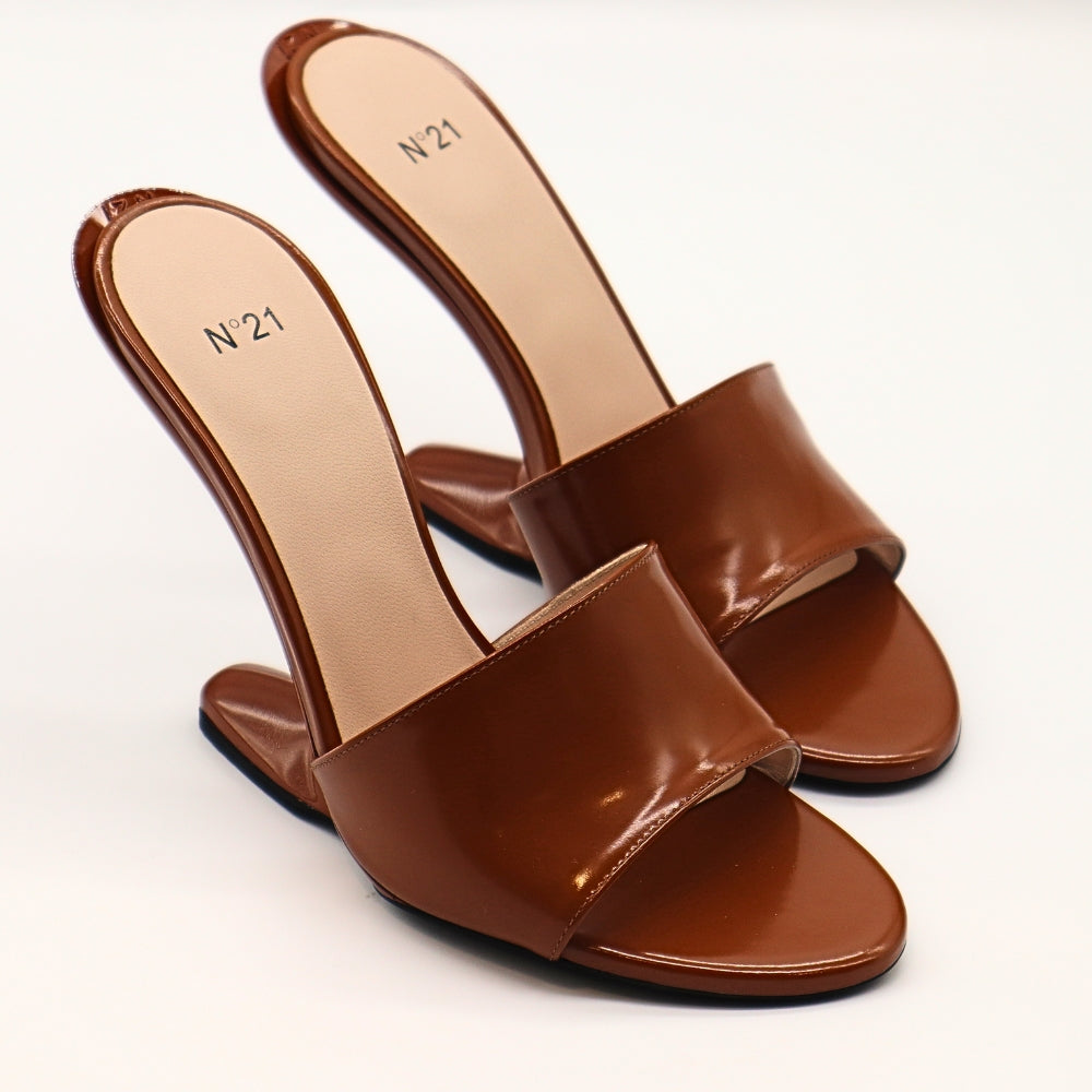 Nº21 23Icpxnv16004 Sabot Open Toe Leather Mules Brown