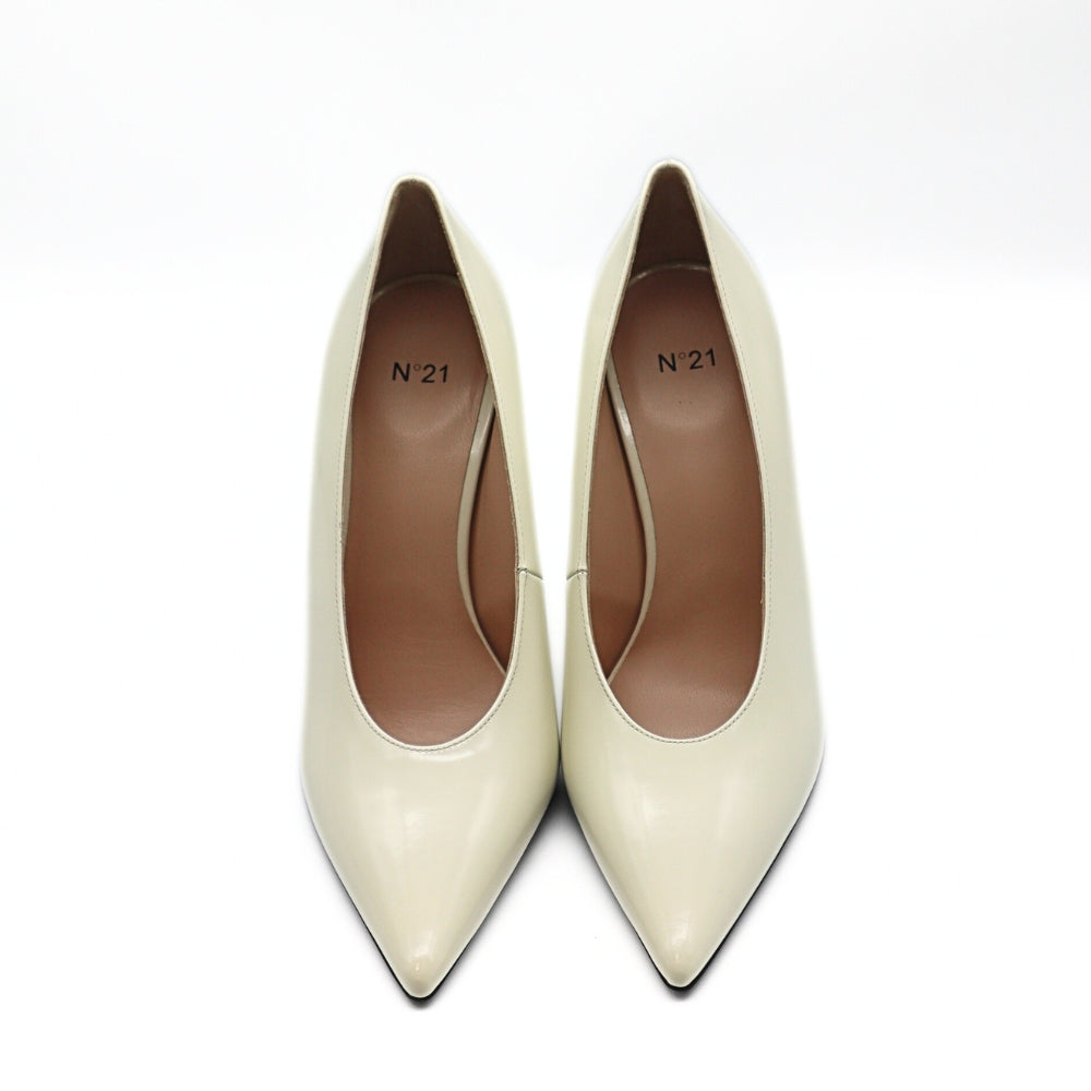 Nº21  23Icpxnv16001 Sculpted-Heel Leather Pumps White