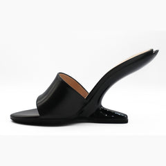 Nº21  23Icpxnv16004 Sabot Open Toe Leather Mules Black