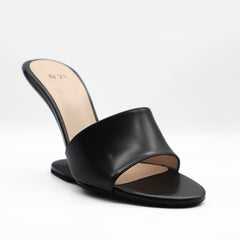 Nº21  23Icpxnv16004 Sabot Open Toe Leather Mules Black