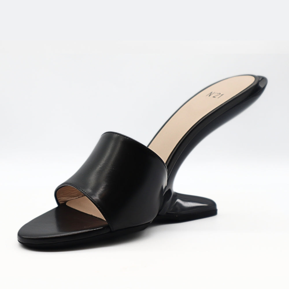 Nº21  23Icpxnv16004 Sabot Open Toe Leather Mules Black