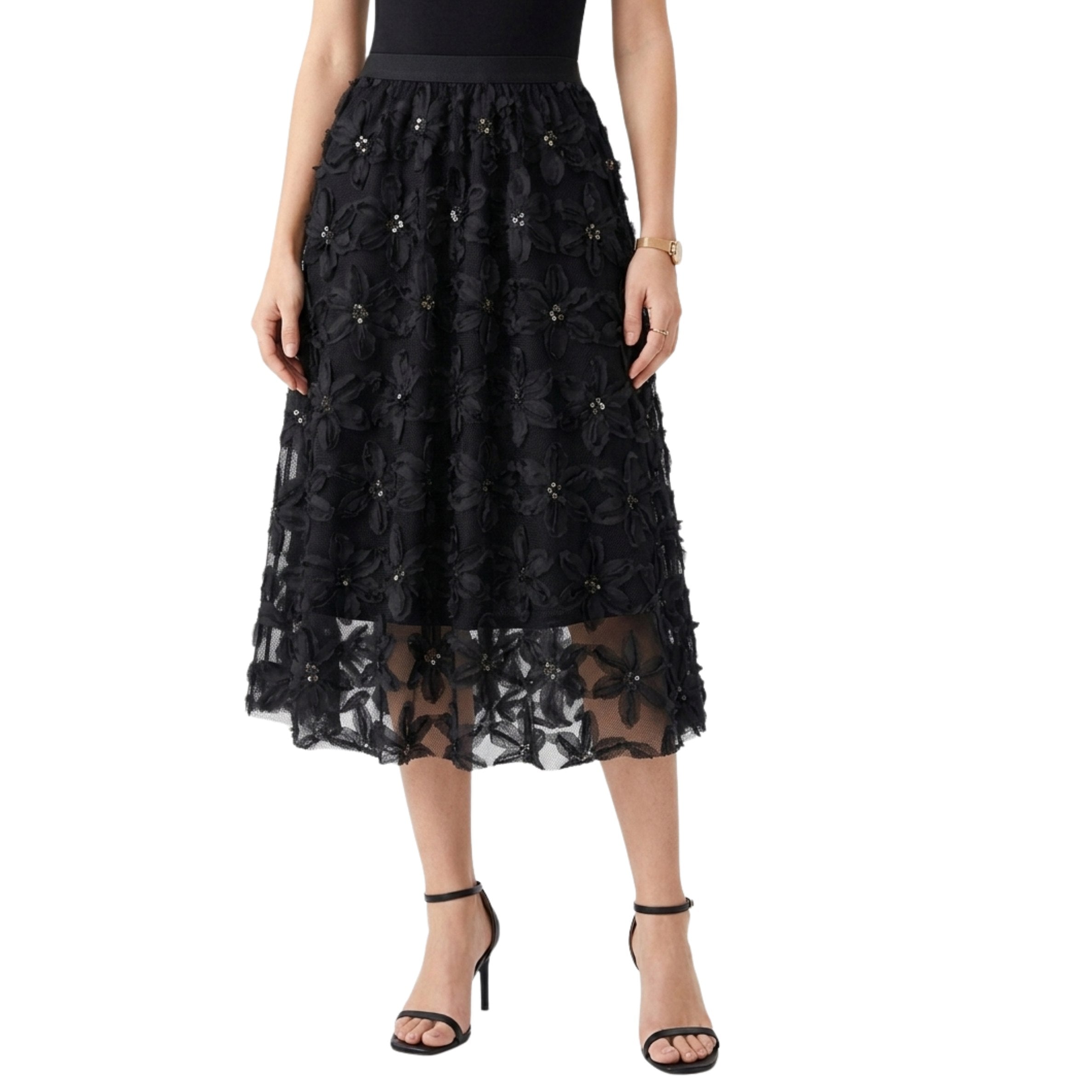 Izabel London Ladies High Waisted Elasticated Mesh Skirt In Black