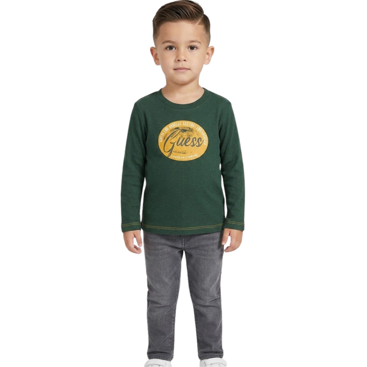 Guess Boys Long Sleeve T-Shirt In Dark Green