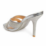Sissy Boy Womens Silver Bling Mule Heel In Silver