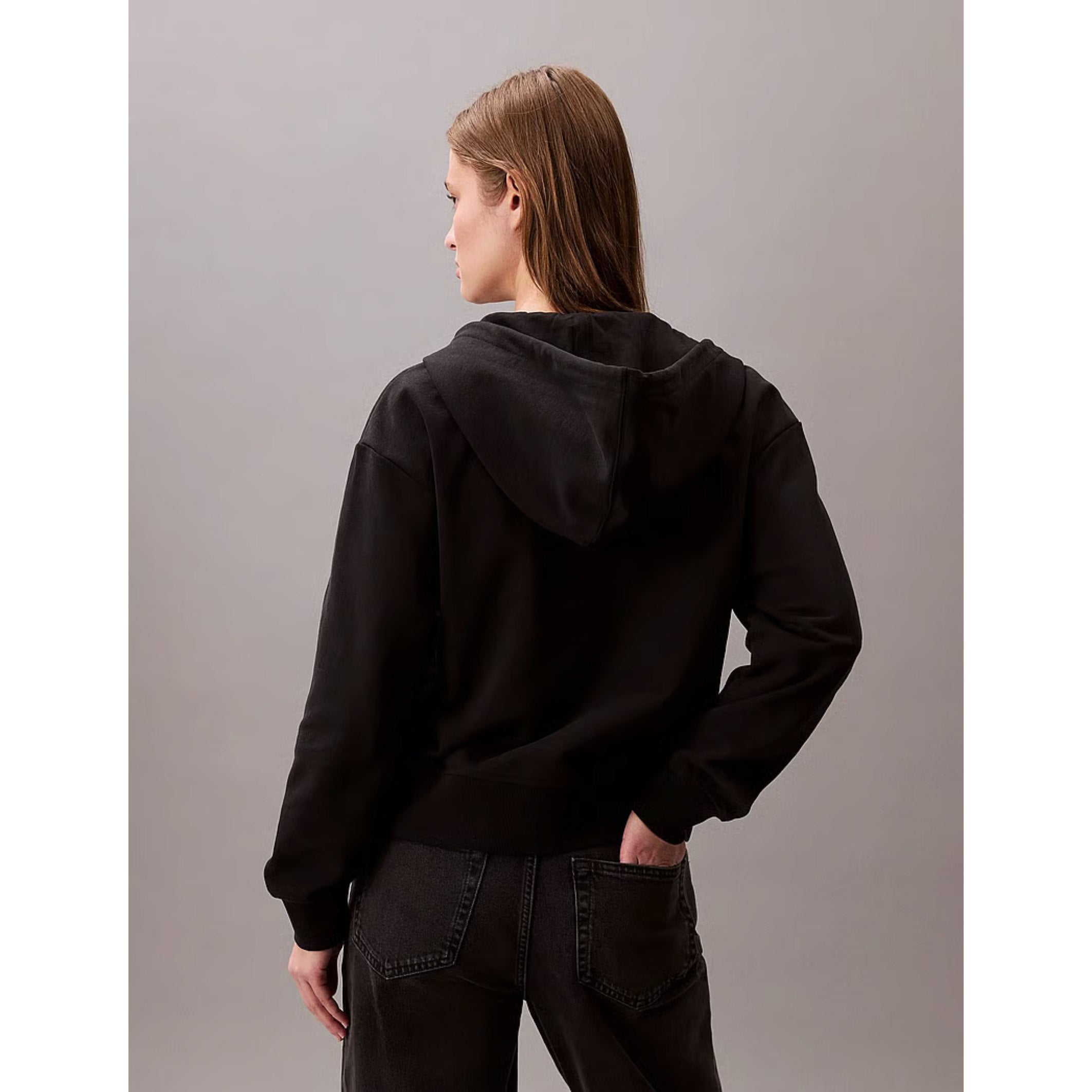 Calvin Klein Womens Monologo French Terry Hoodie In Black