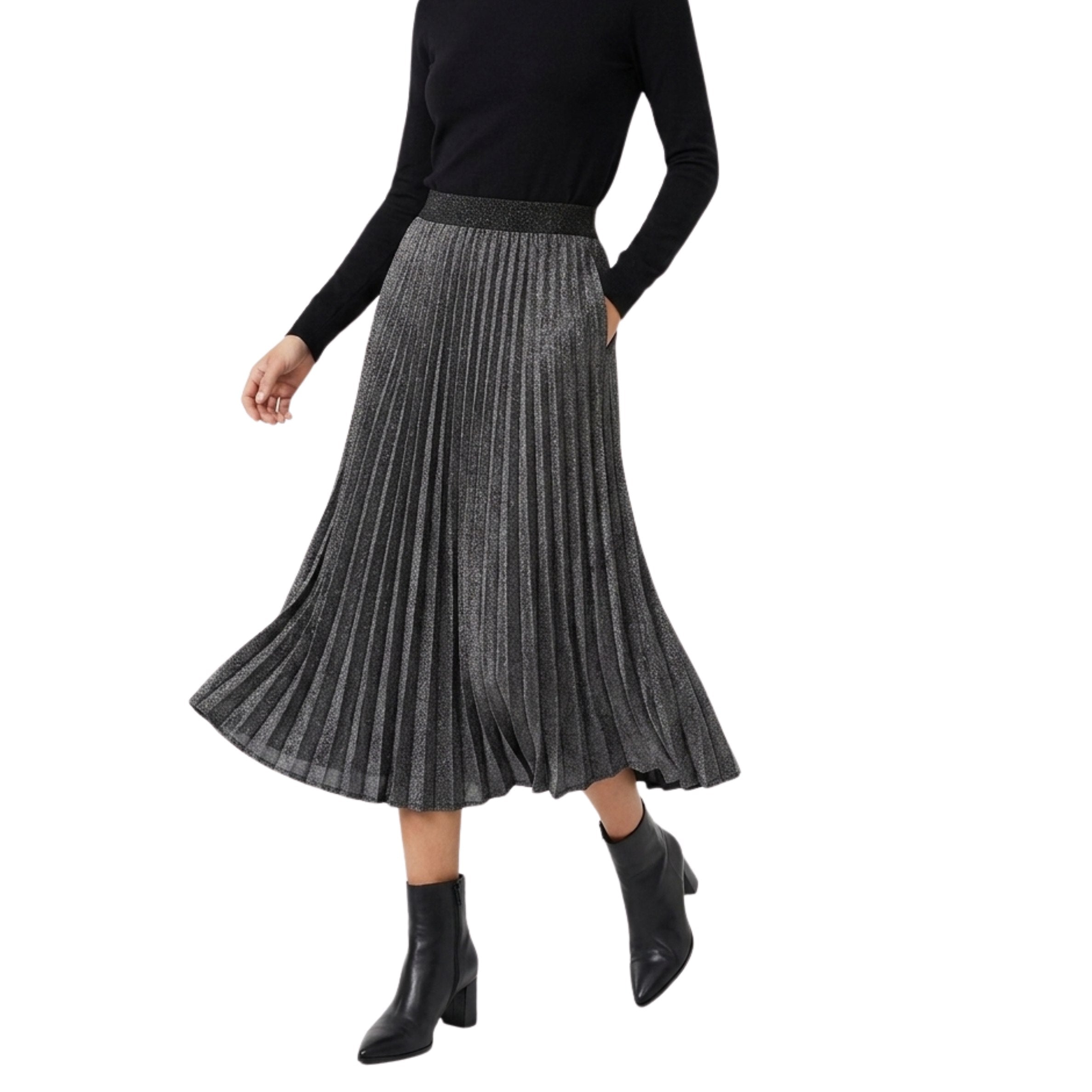 Izabel London Ladies High Waisted Knitted & Pleated Shimmer Skirt In Charcoal