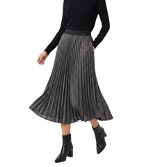 Izabel London Ladies High Waisted Knitted & Pleated Shimmer Skirt In Charcoal