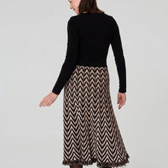 Izabel London Womens Knitted A-Line Intasia Skirt In Black And Brown