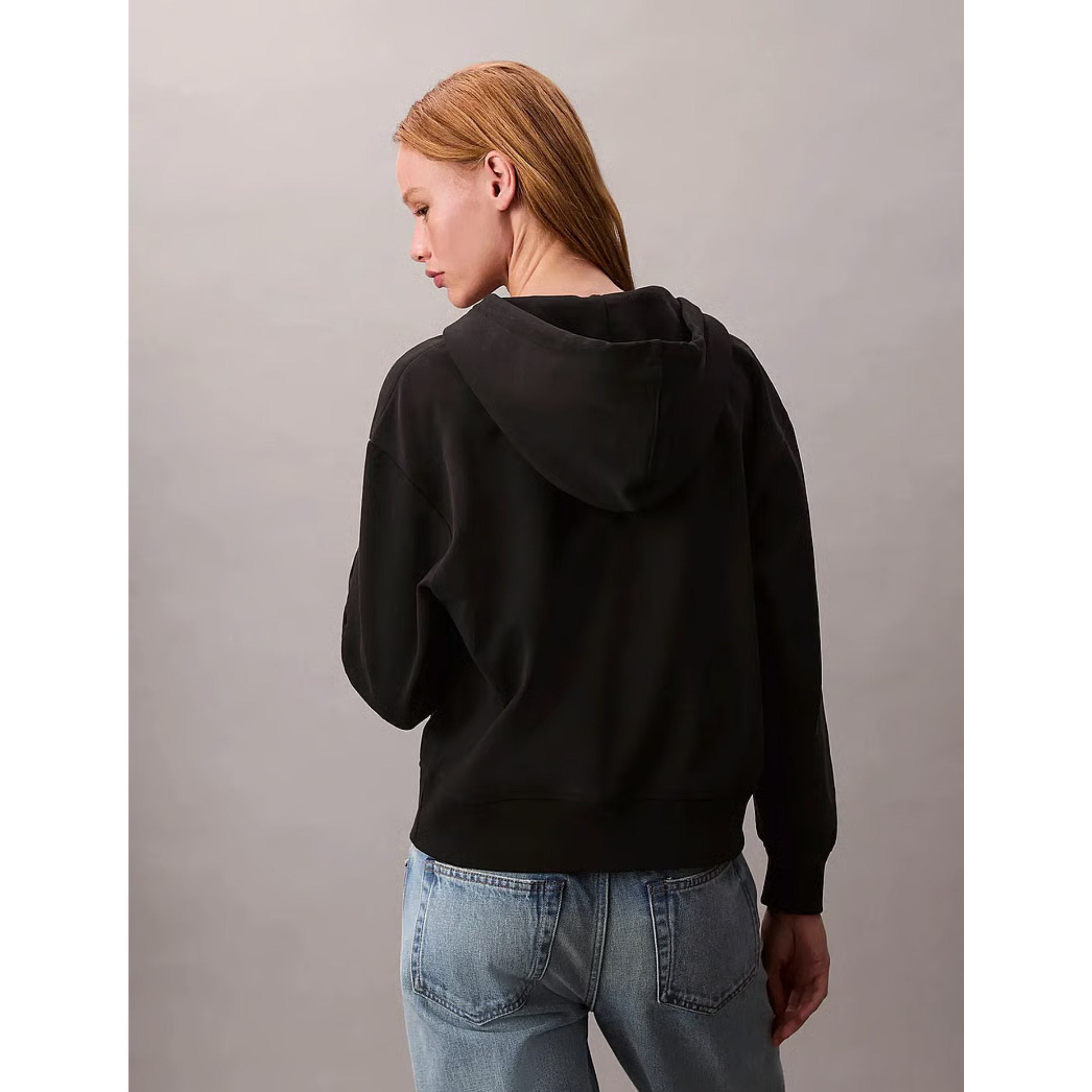 Calvin Klein Ladies Archive French Terry Hoodie In Black