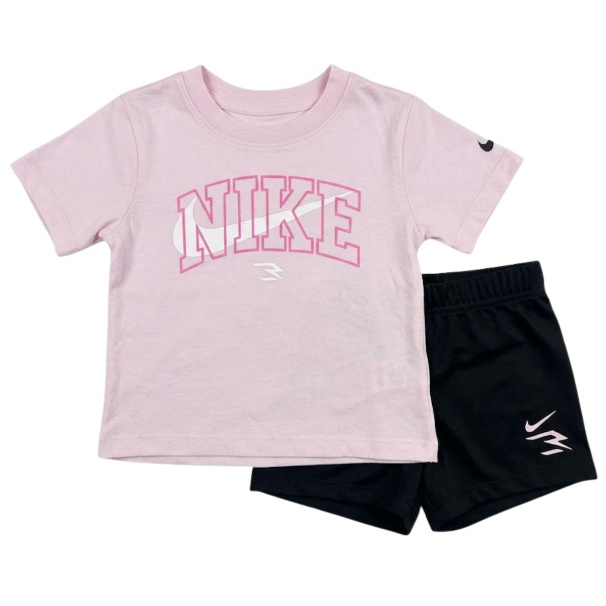 Nike Girls 2 Piece T-Shirt And Flowy Short Set In Pink And Black