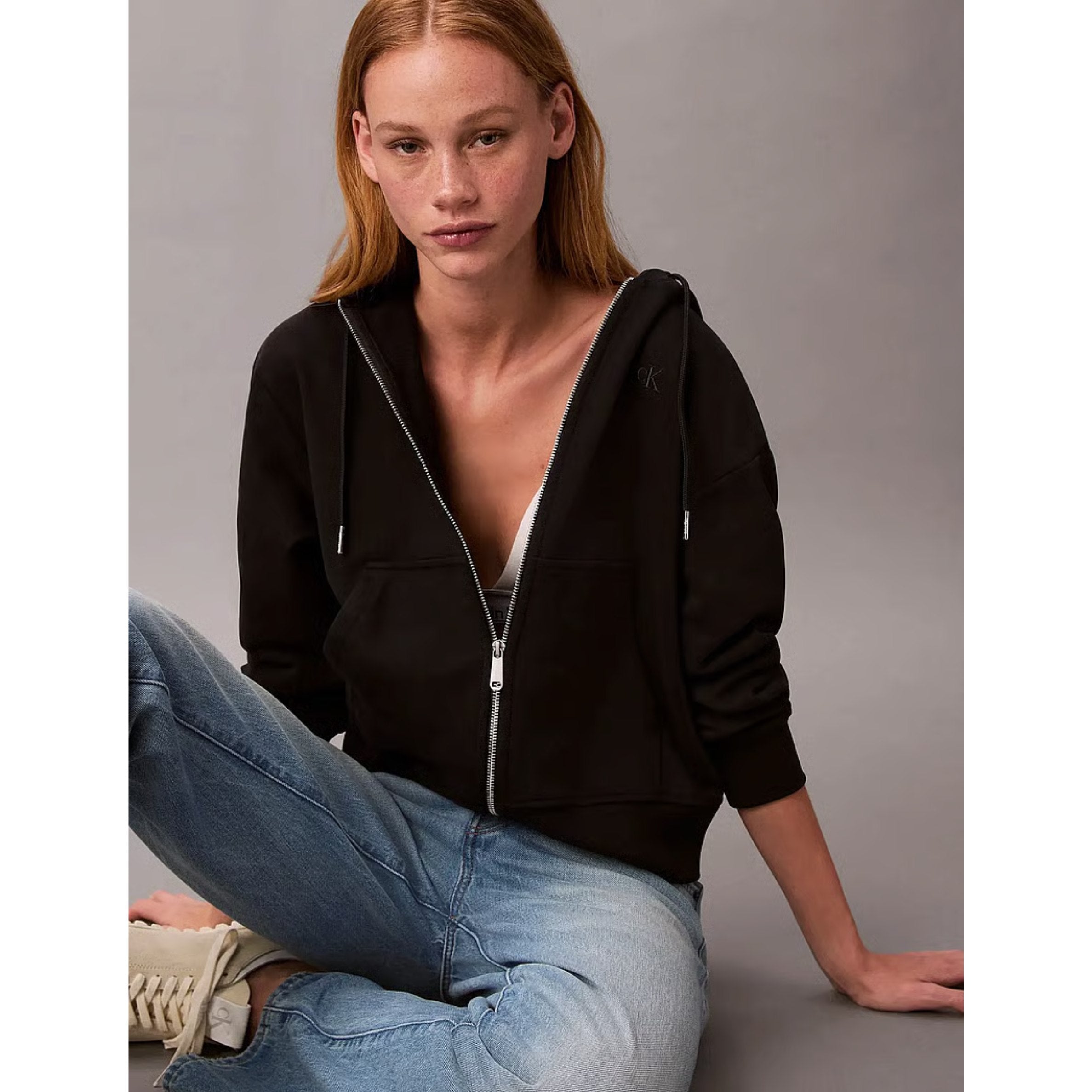 Calvin Klein Ladies Archive French Terry Hoodie In Black