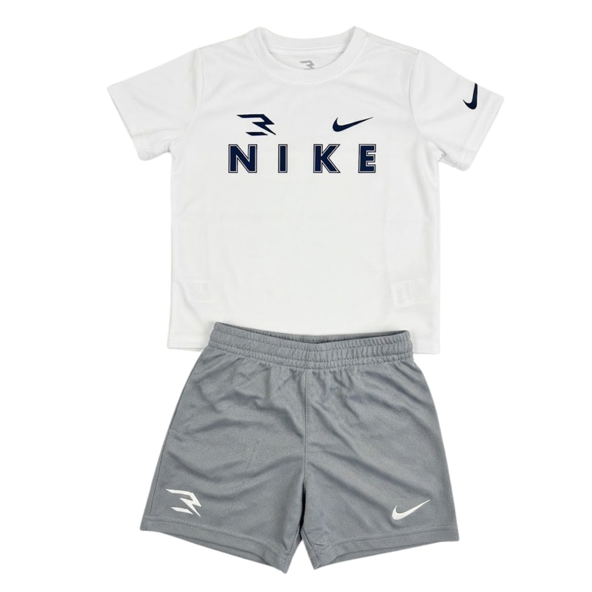 Nike Boys Wordmark 3B Short And T-shirt 2 Piece Set In White And Grey