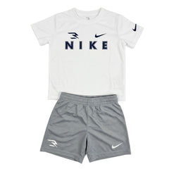 Nike Boys Wordmark 3B Short And T-shirt 2 Piece Set In White And Grey