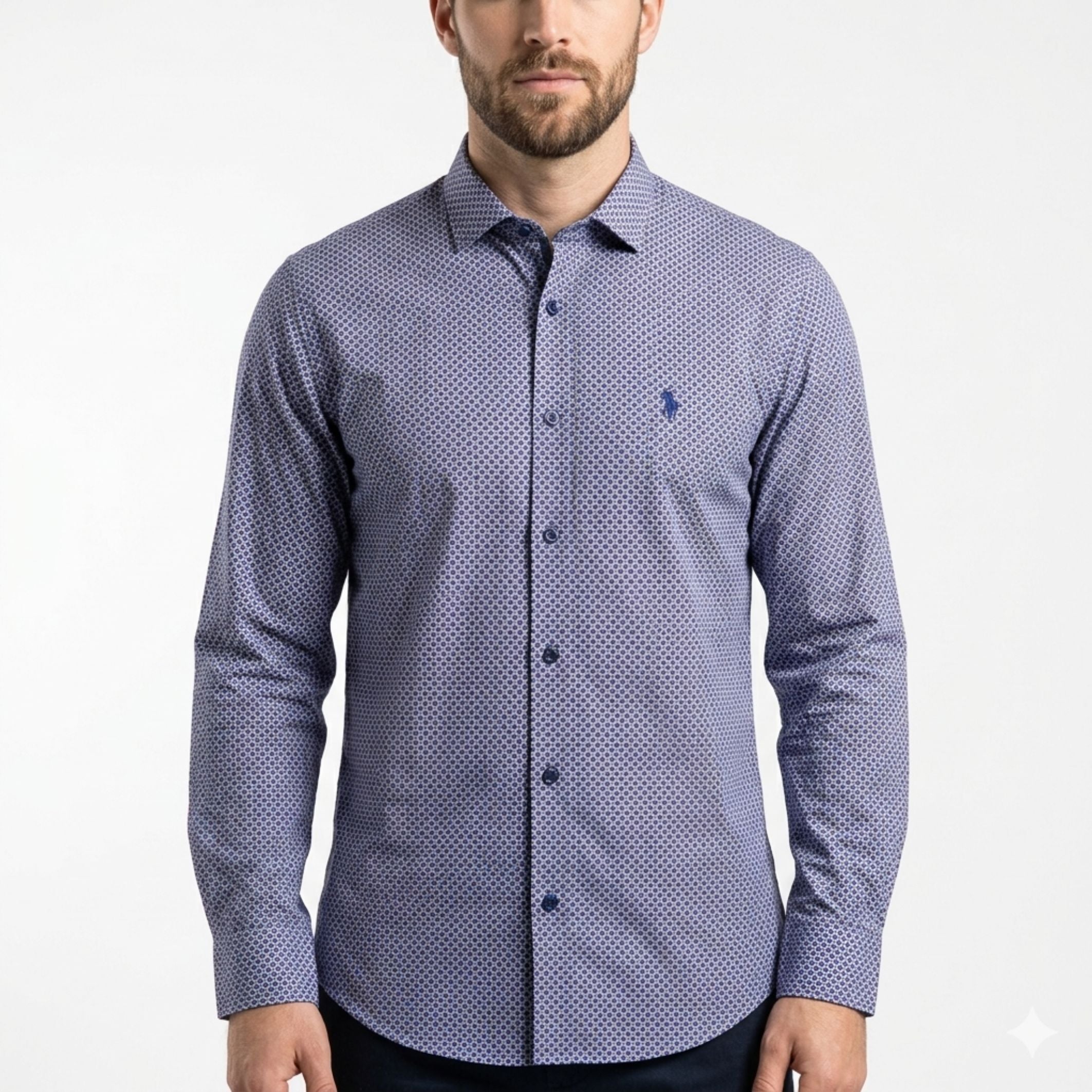 Polo Mens Geometric Print Shirt In Navy